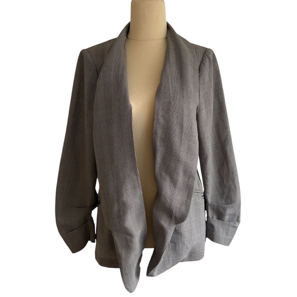 Portmans Blazer Jacket Size AU 10 Plaid Ruched Pockets Shoulder Pads