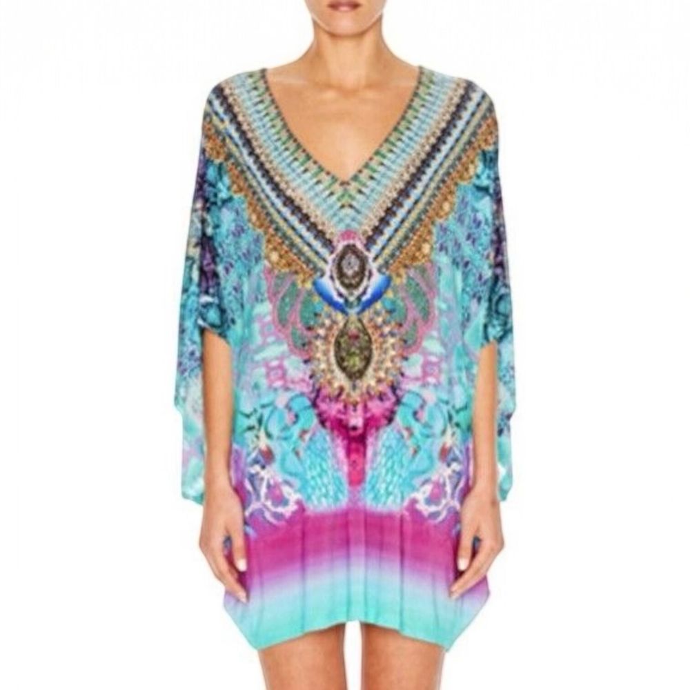 Camilla Tides Of Aurora Jersey Kaftan Dress One Size Blue Purple Pink