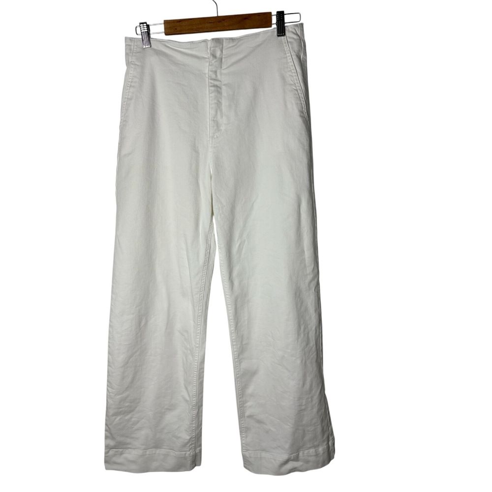 Trenery Jeans Size AU 10 White Wide Leg Cotton Blend
