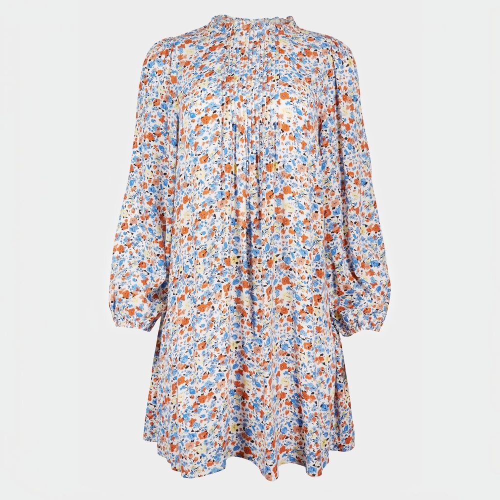 Oliver Bonas Dress Floral Size AU/UK 12 High Neck Floral Knee Length Lightweight