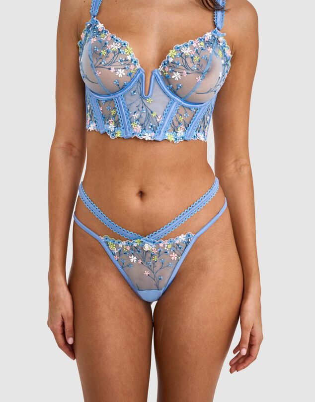 Enchanted Koa Longline Underwire Bra + Underwear Set - Light Blue