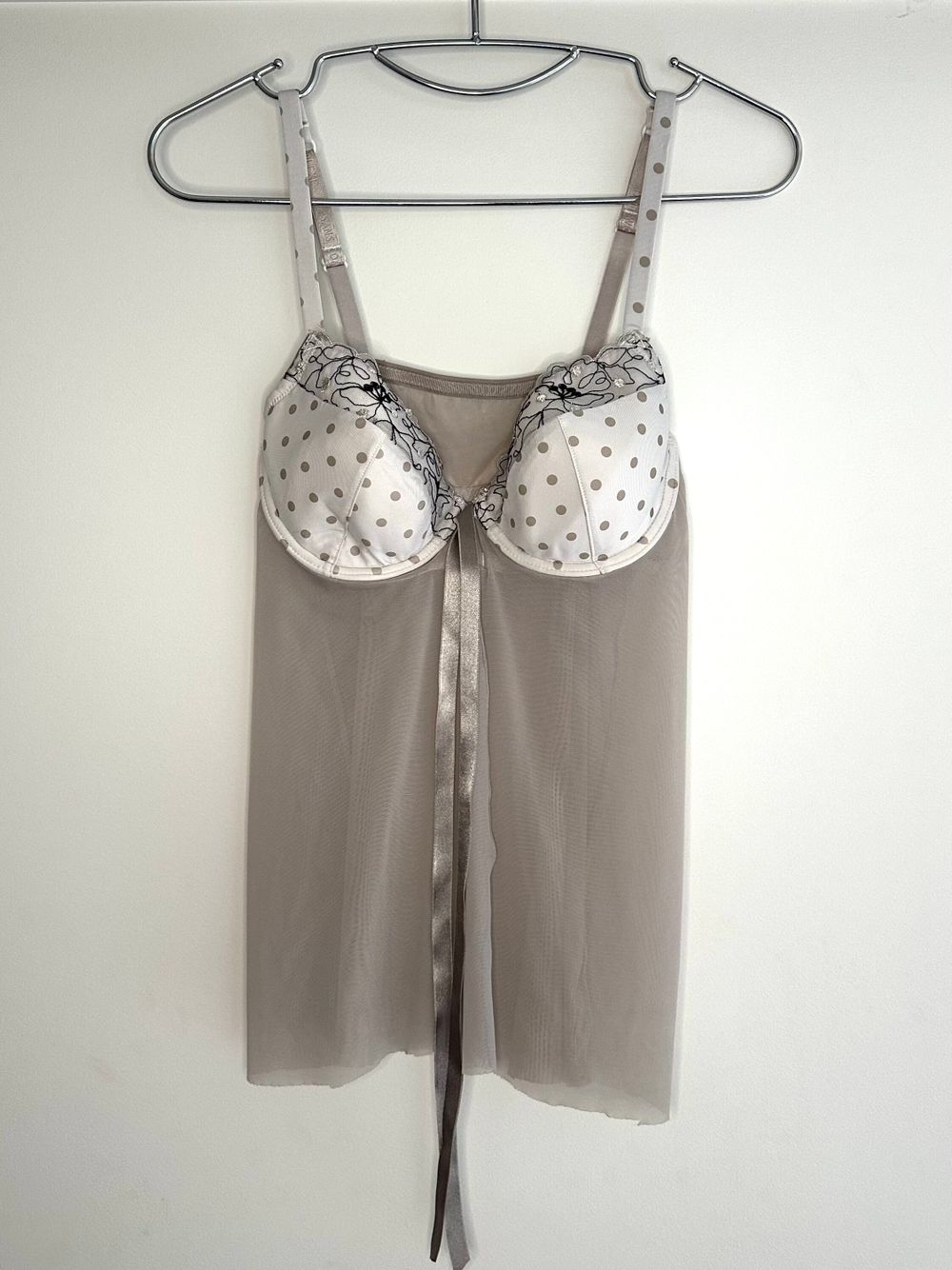 Grey Polka Dot Bustier Chemise