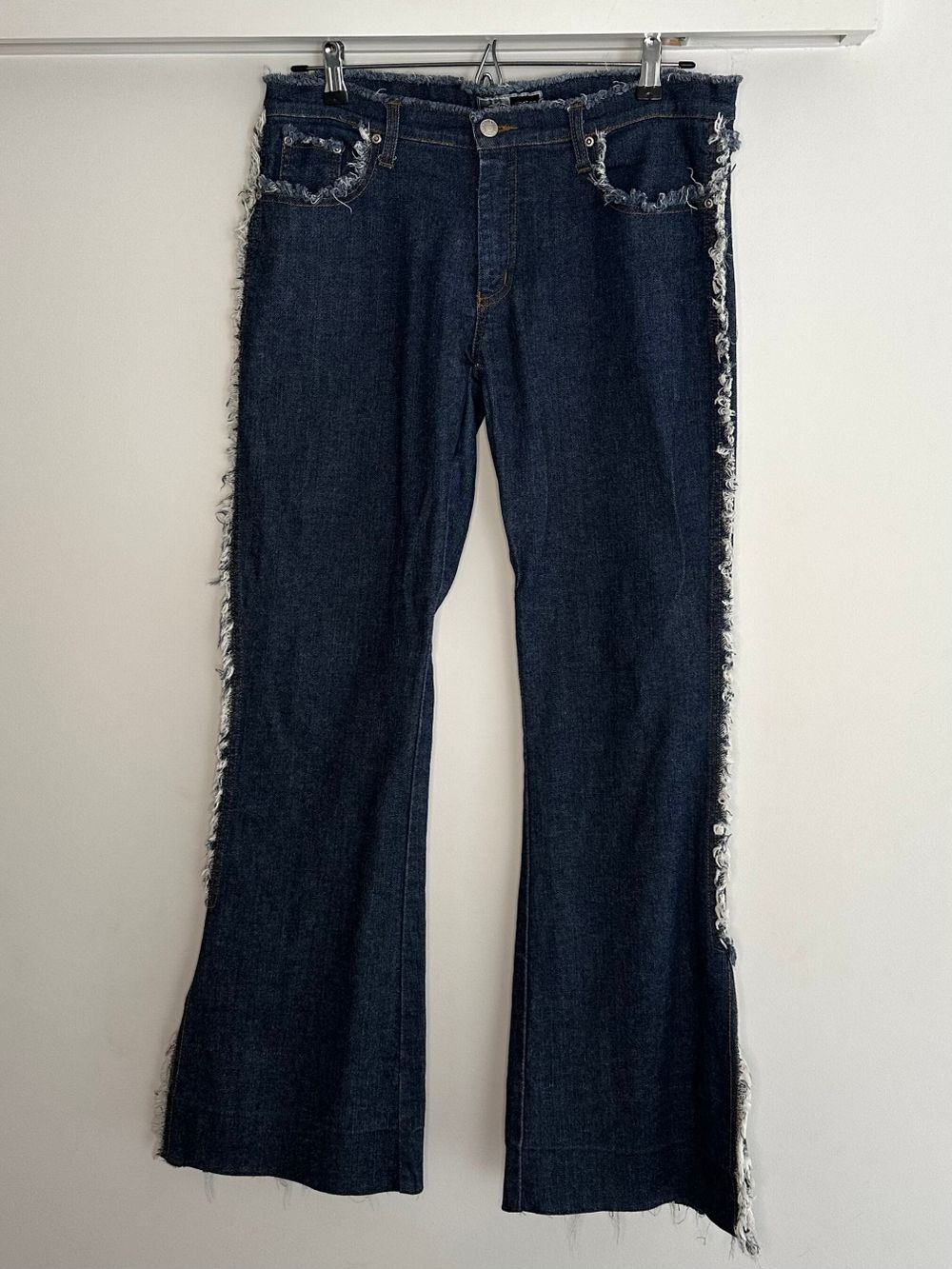 Dark Blue Frayed Flare Jeans