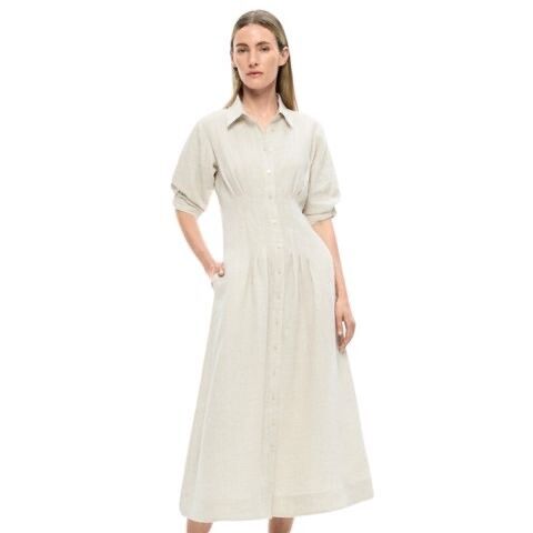 Classic Beige Linen Dress 14