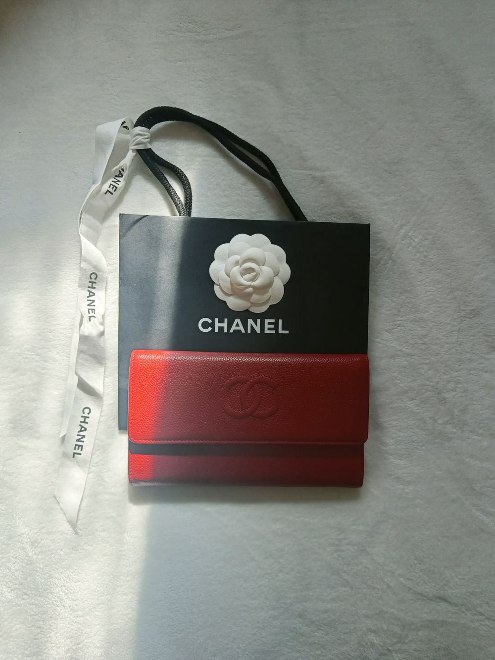 Authentic Chanel Red Caviar Leather Wallet