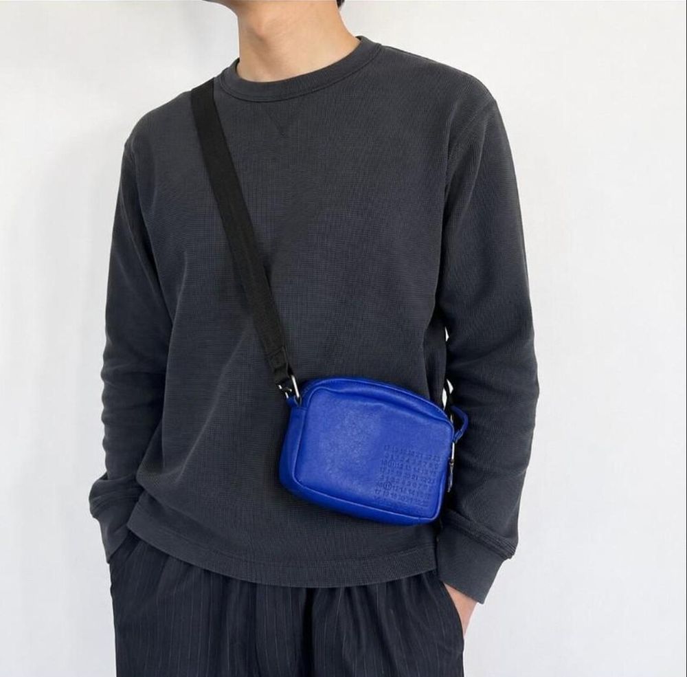 Authentic Maison Margiela MM11 deep Blue calf Leather Crossbody Bag