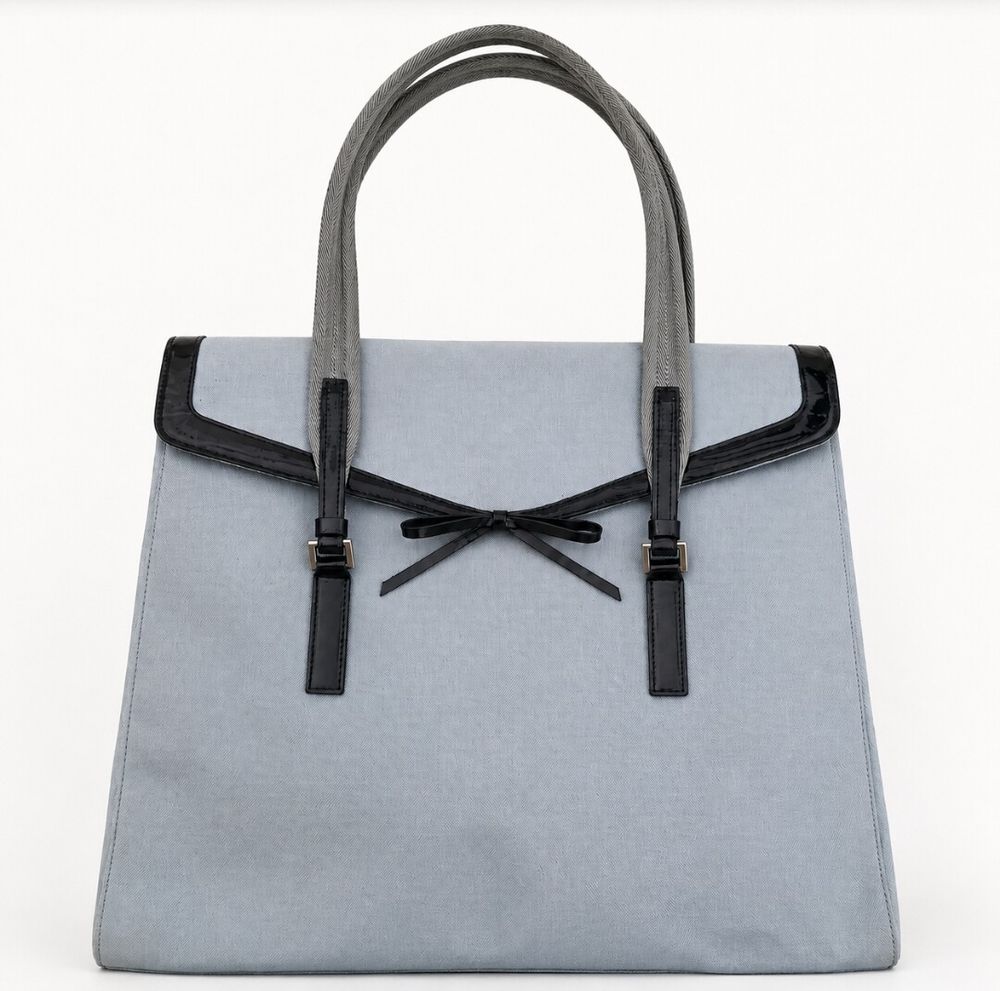 Vintage Prada Dusty Blue Canvas Tote Bag with bow