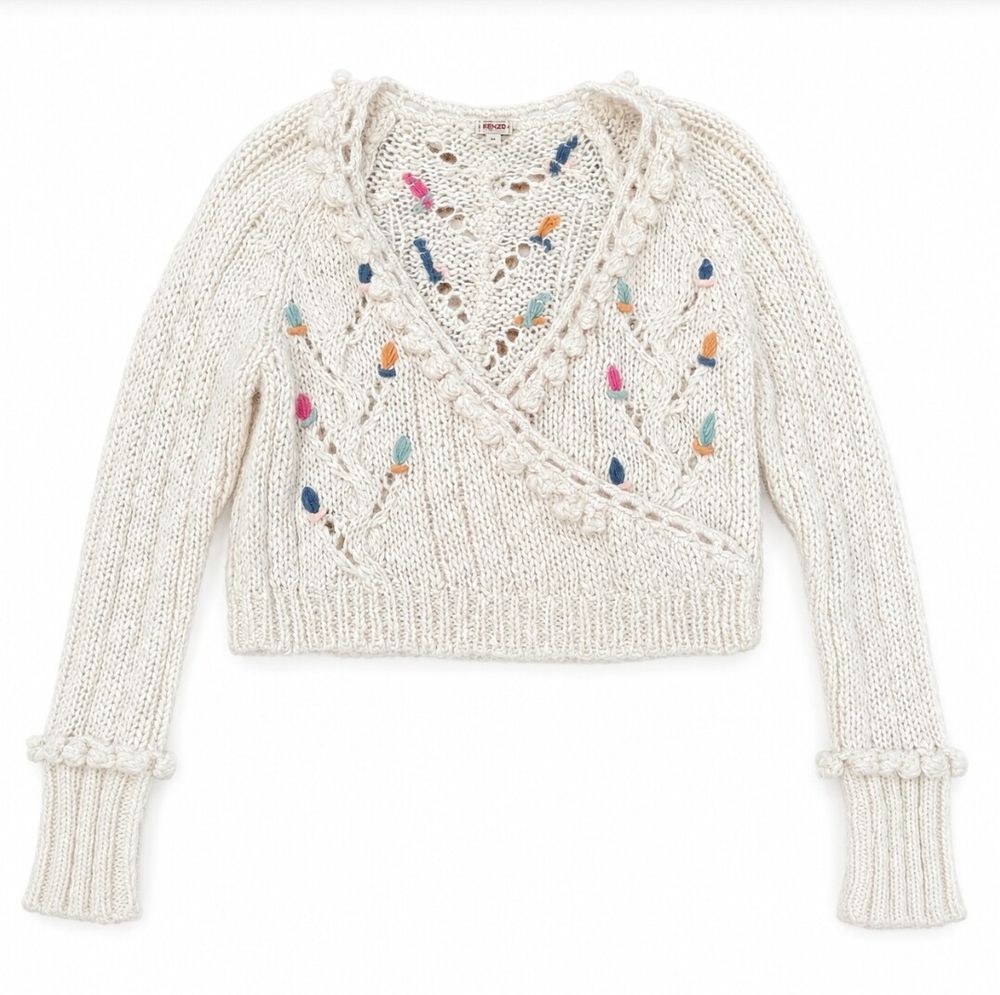 Kenzo Cream Embroidered Alpaca Blend Knit Jumper