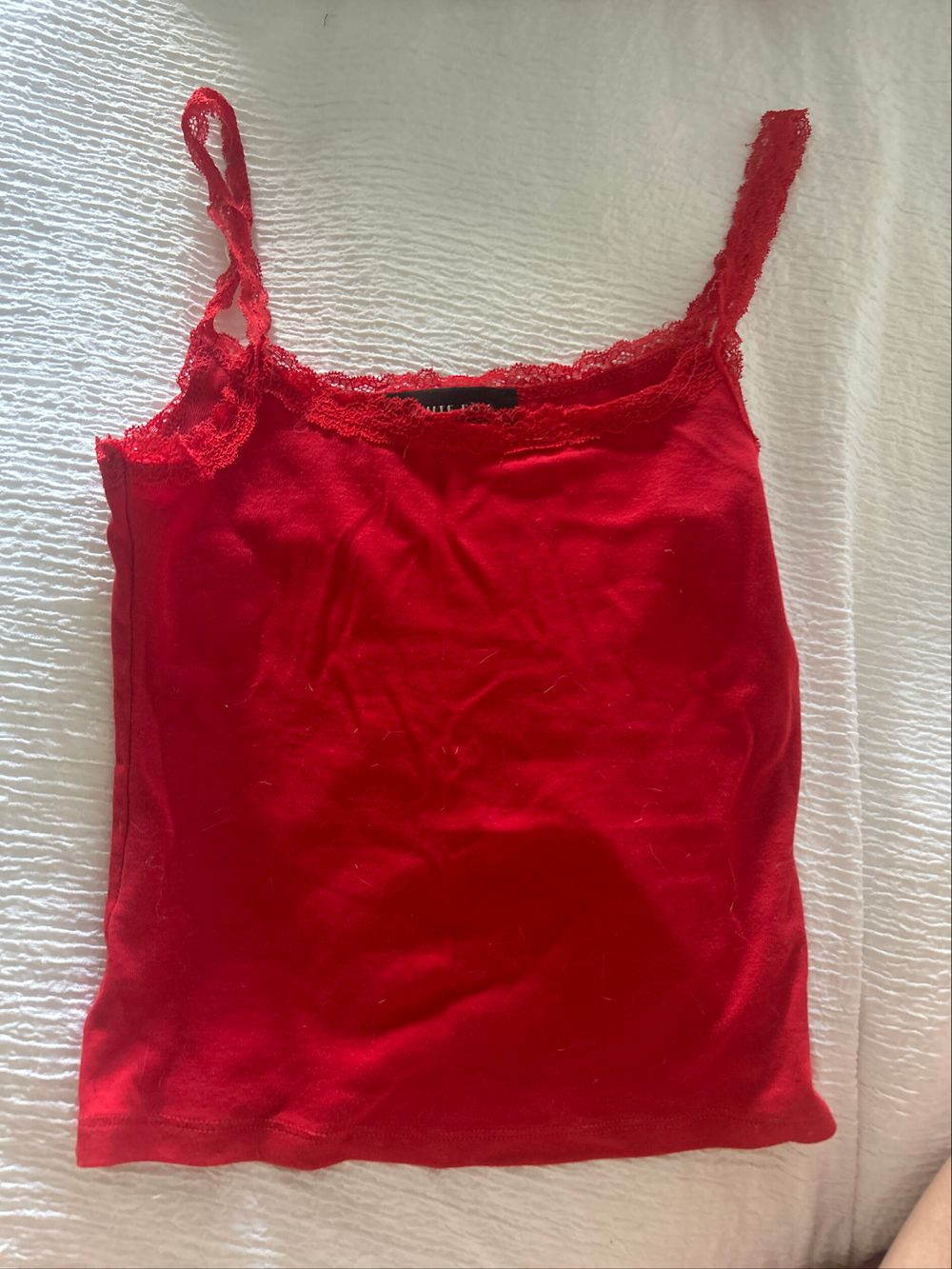 White Fox Red Lace Trim Top