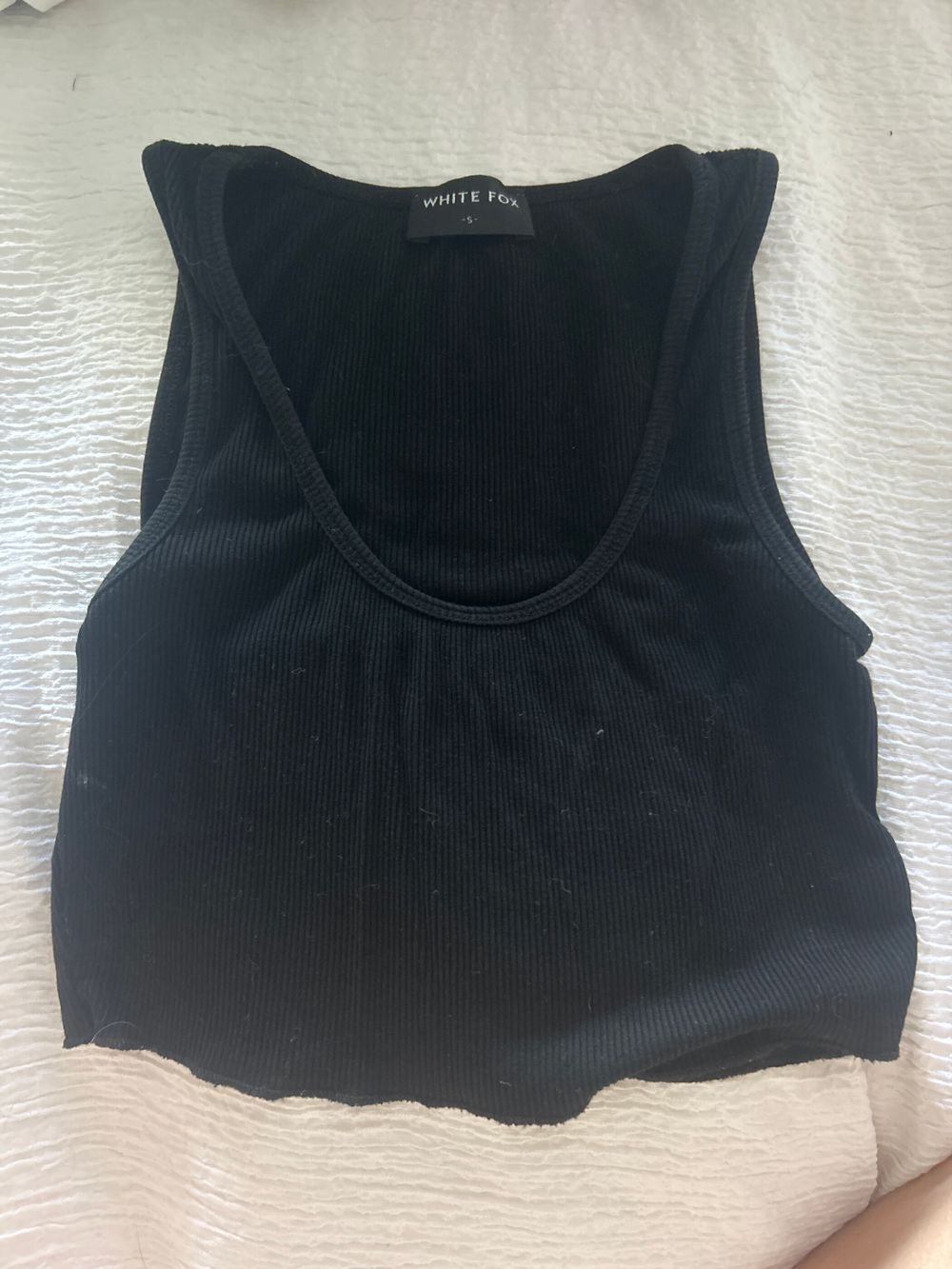 White Fox Black Ribbed Tank Top