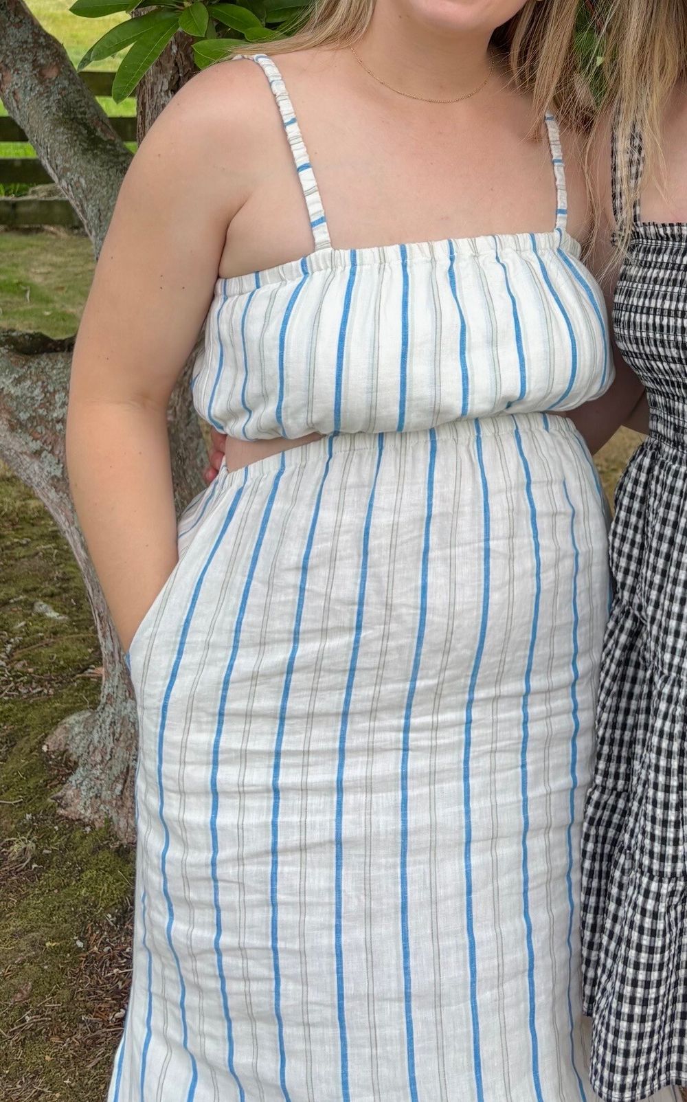 Nude Lucy White And Blue Striped Maxi Dress