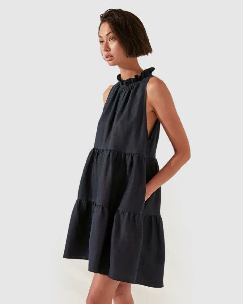 saba lila linen tiered dress Saba