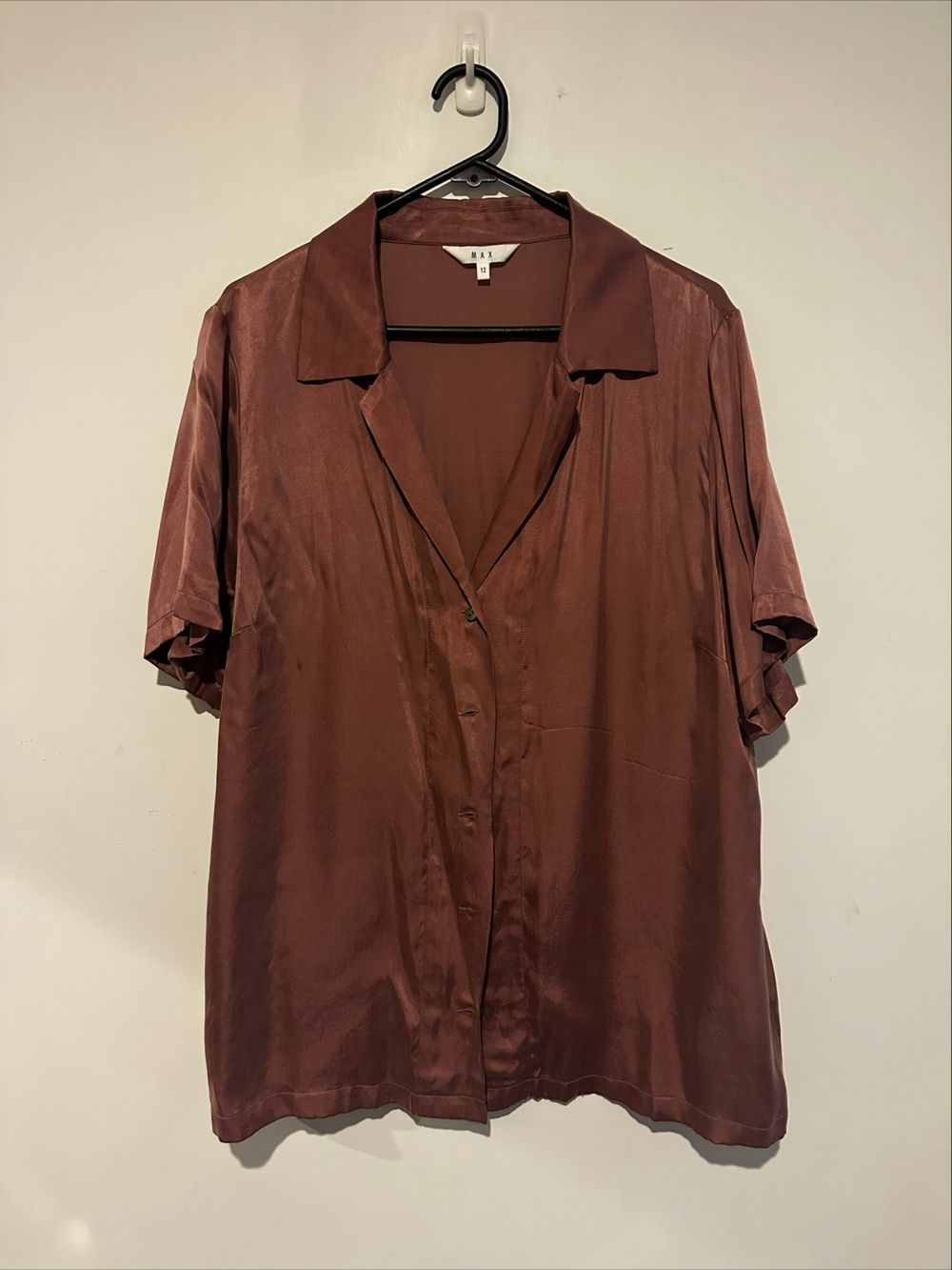 MAX Blush Satin Short Sleeve Shirt