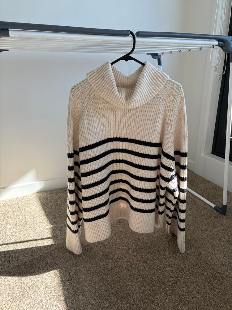 COS Cream and Black Striped Wool Jumper Size L