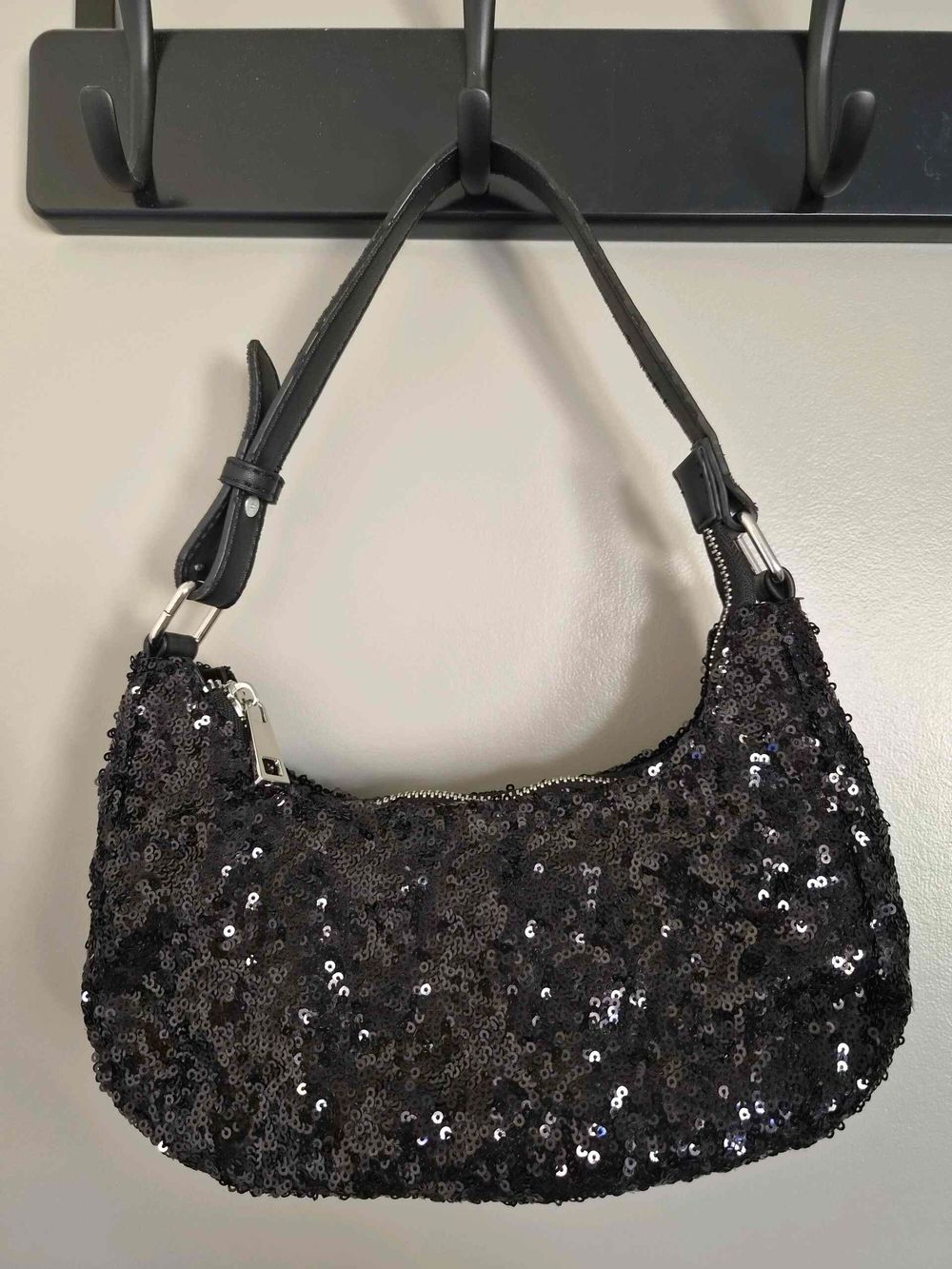Tony Bianco Black Sequin Shoulder Bag Handbag Silver Chain Detail Evening Bag