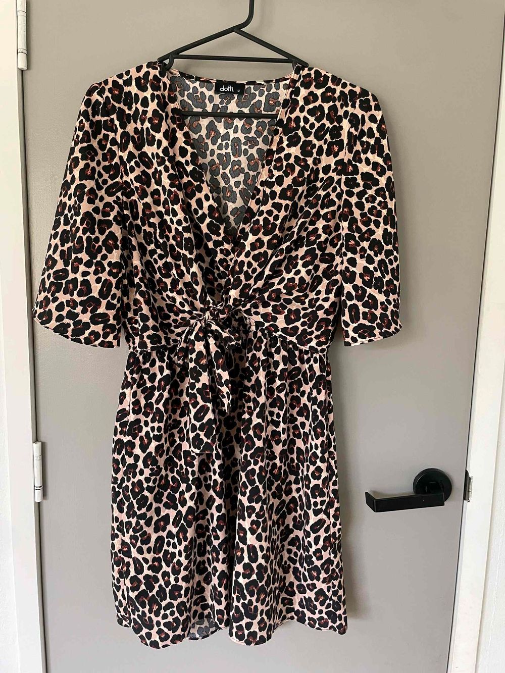 Dotti Leopard Print Mini Dress - Size 12 - V-Neck Tie Front