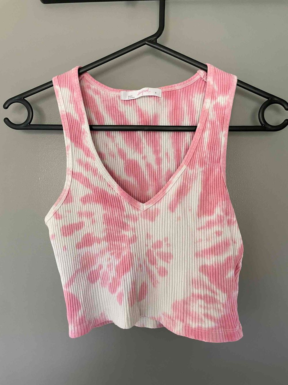 Supré Pink Tie Dye Ribbed Crop Top Size S - V-Neck Sleeveless Tank Boho