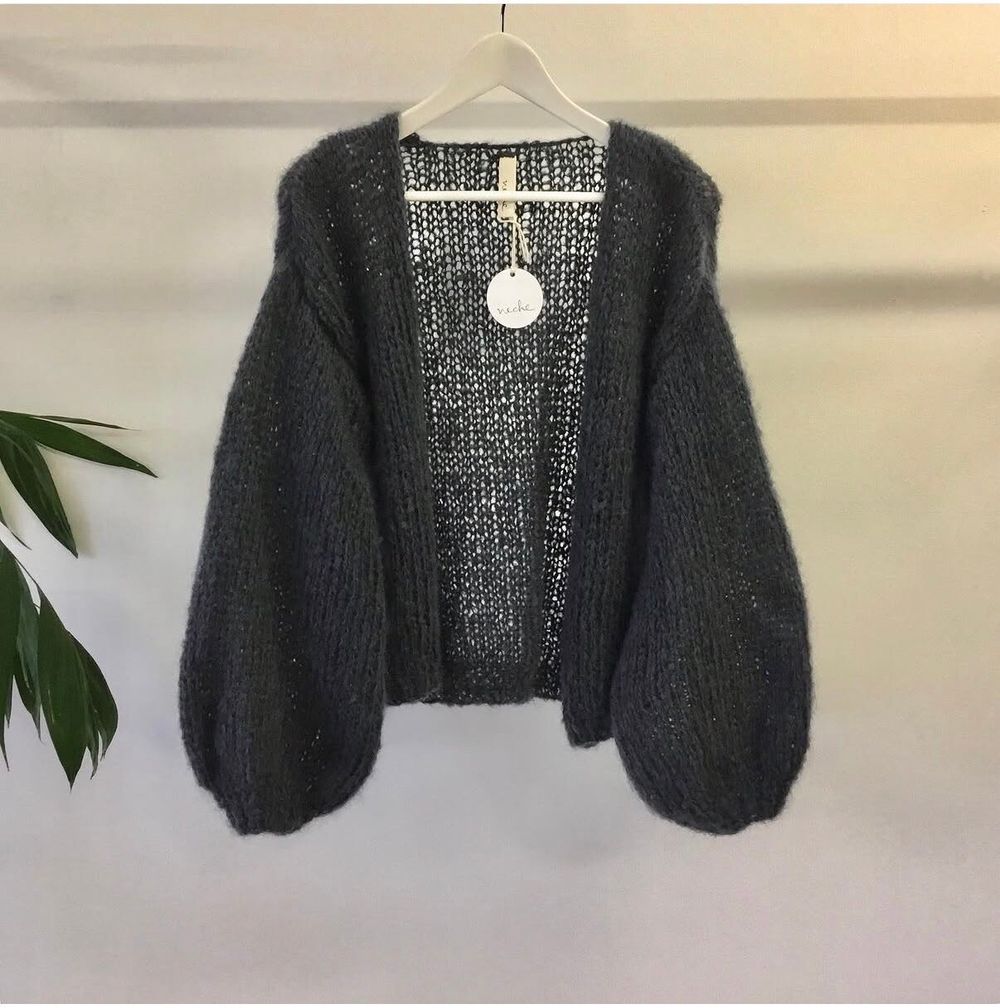 Niche Charcoal Grey Open Knit Cardigan
