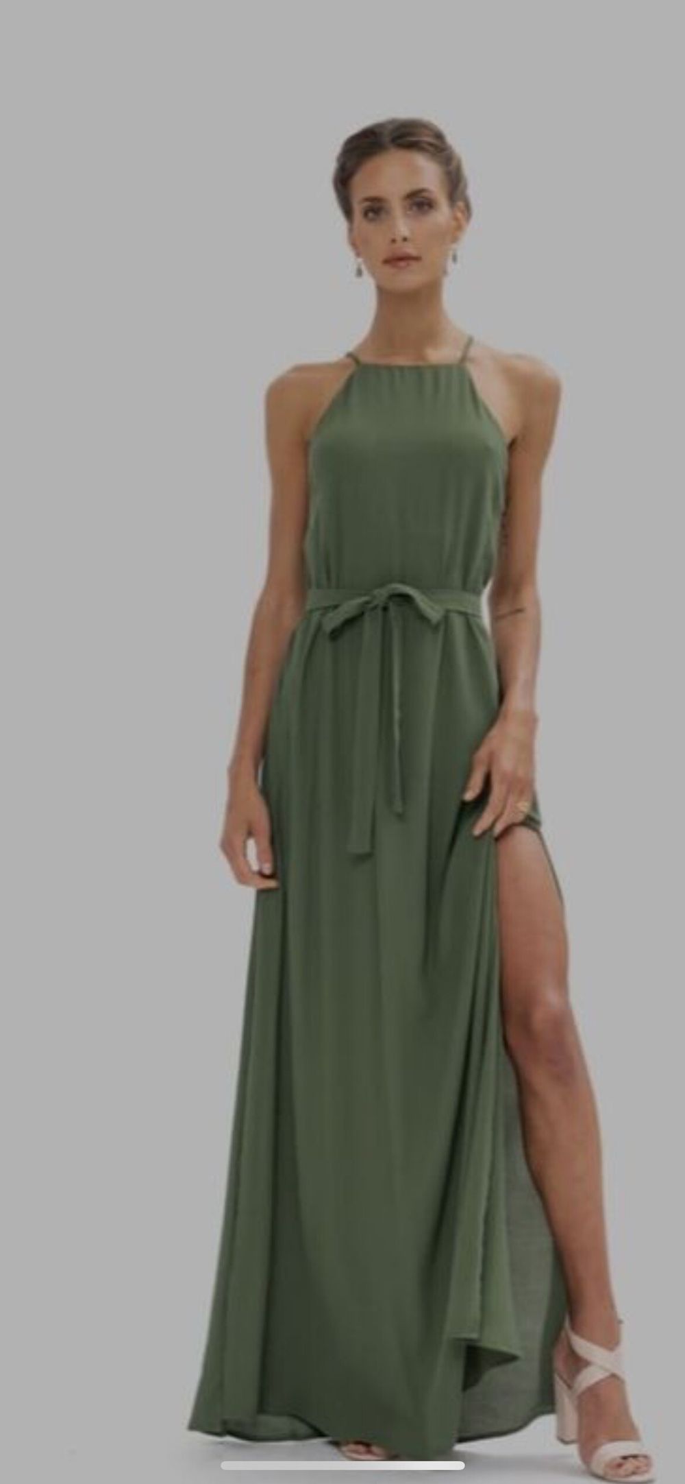 olive green bridesmaid dresses nz Olive Green Shiny Elastic Satin High Low Slit Bridesmaid Dresses, CB0249 main image 1