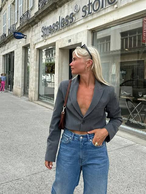 Djerf Avenue Grey Cropped Blazer