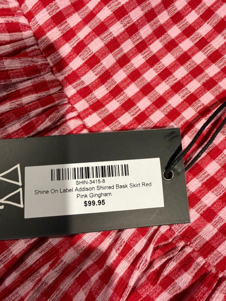 Shine On Label Addison Shirred Bask Red Pink Gingham Skirt