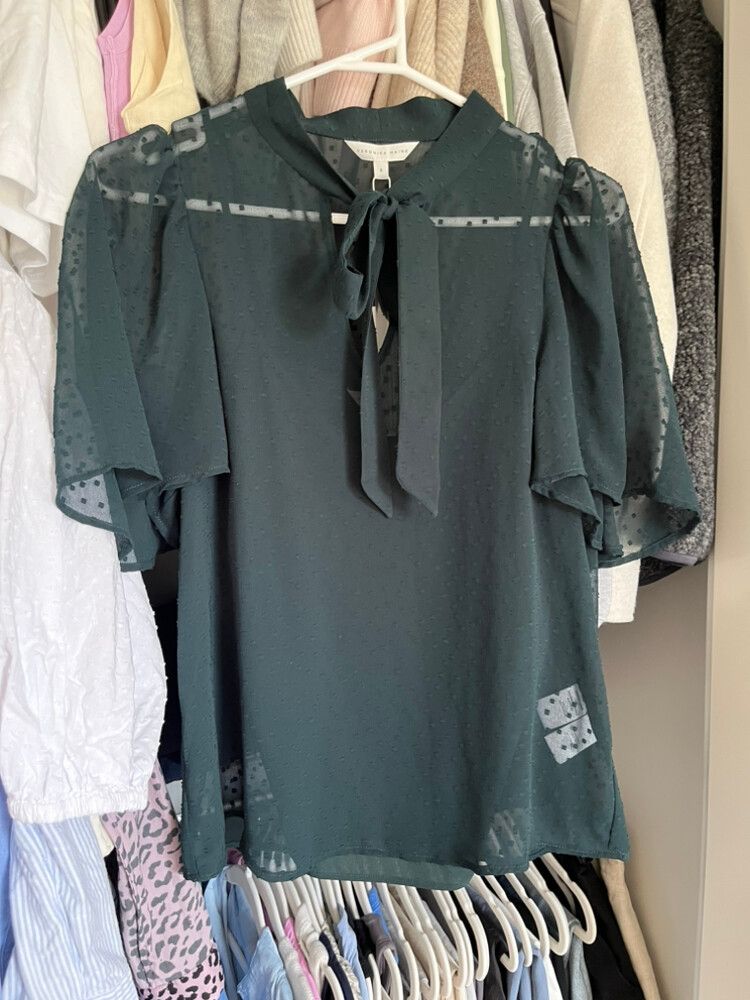 Veronika Maine Sheer Green Polka Dot Top