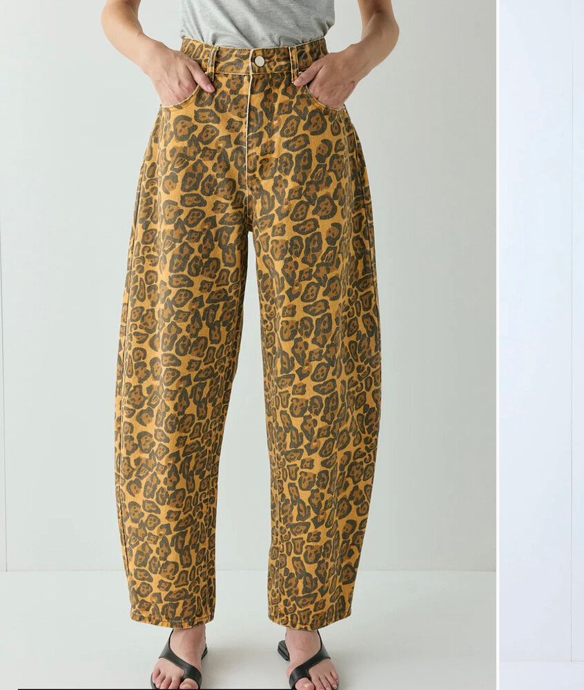 verge girl DYLAN MID RISE BARREL DENIM JEANS LEOPARD