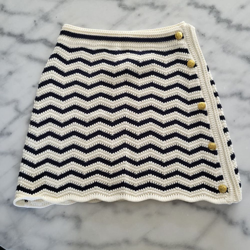 Celine Navy White Knit Skirt