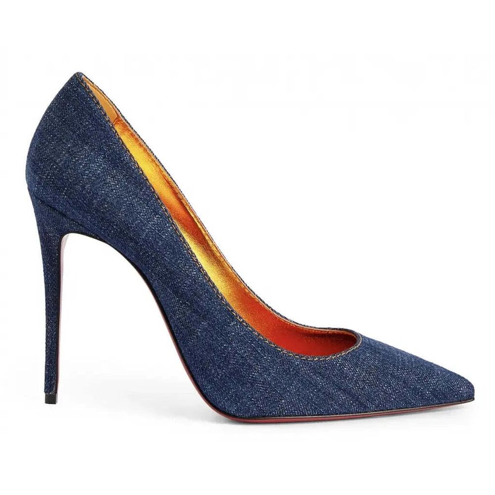 Christian Louboutin Kate 100 Blue Denim Saba Gold Stiletto Pointed Heel Pump 40