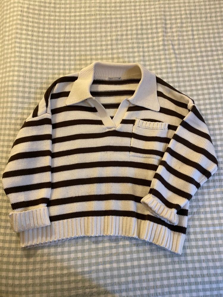 Brown and White Striped Knit Jumper