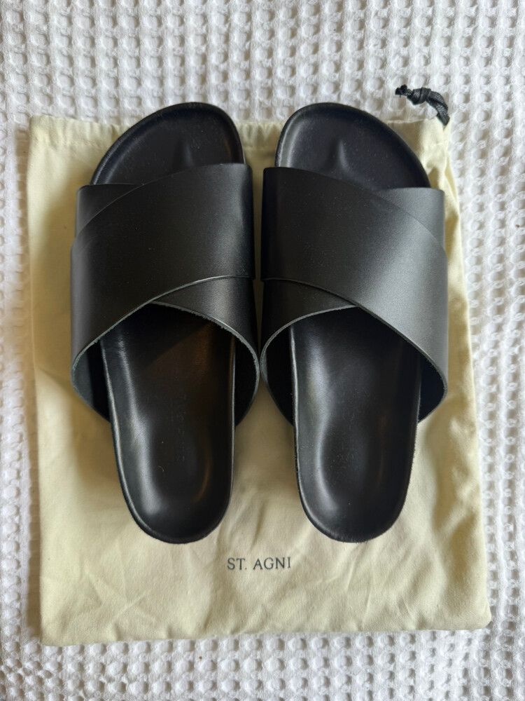 St. Agni Platform Leather Slides - Black