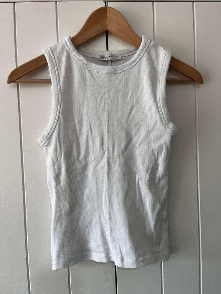 Zara White Ribbed Tank Top