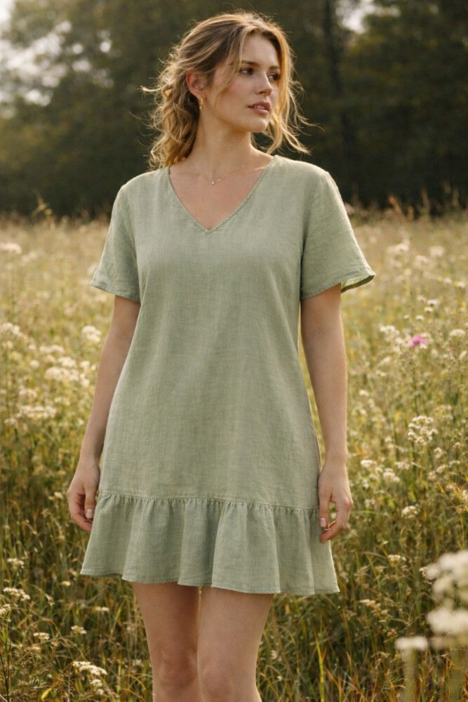 selfie leslie sage green dress Santiago Cut-Out Ruffle Maxi Dress Sage L main image 1