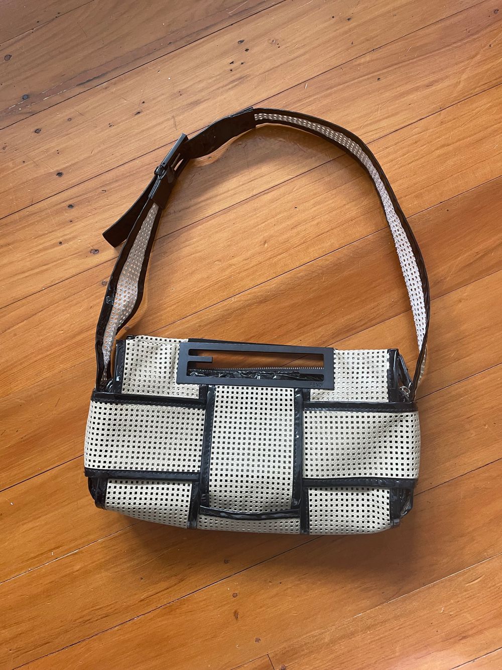Rare Fendi Patent Mesh Crossword Shoulder Bag