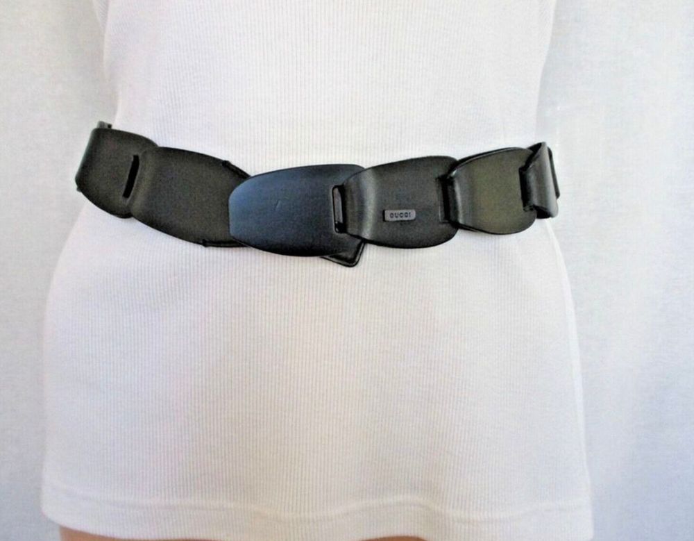 Vintage Gucci by Tom Ford Leather Chain Belt - Black