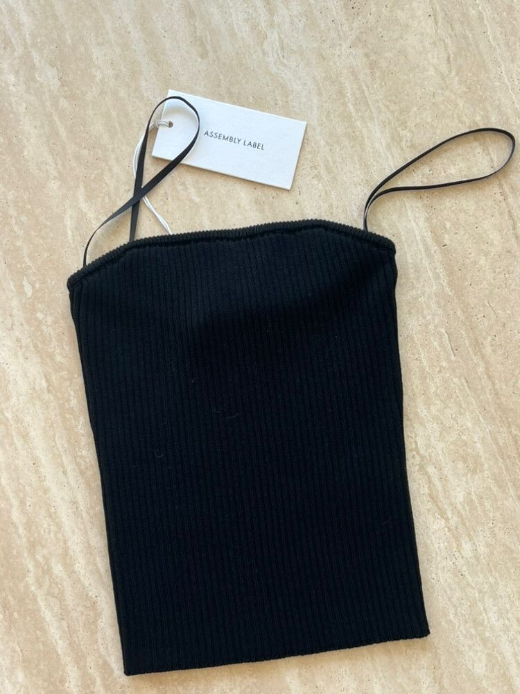 Assembly Label Strapless Black Rib Top