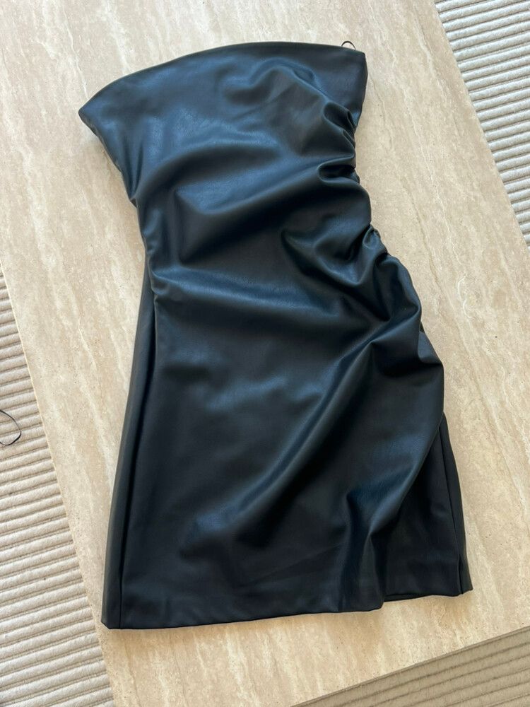 Zara Strapless Faux Leather Black Mini Dress