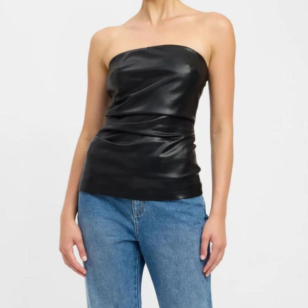 Kookai Black Faux Leather Strapless Top