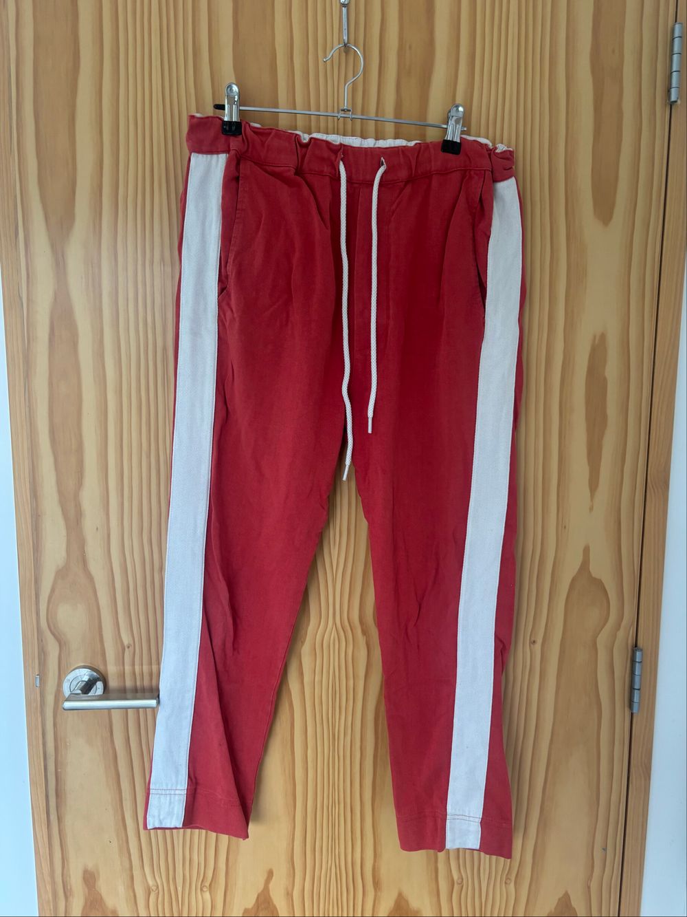 Bassike Red Track Pants With White Side Stripes