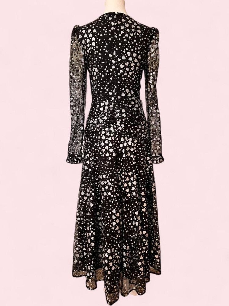 Rebecca Vallance Black Silver Heart Print Dress