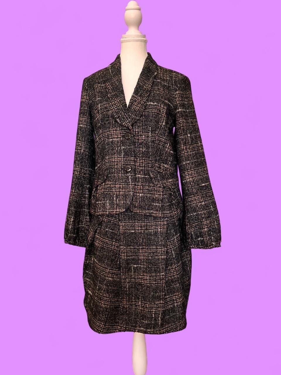 Max&Co. Black Plaid Tweed Skirt Suit
