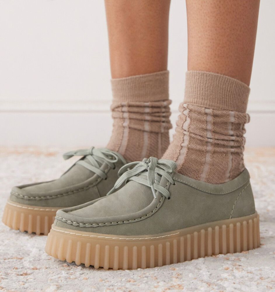Clarks Torhill Bee shoe in washed green nubuck