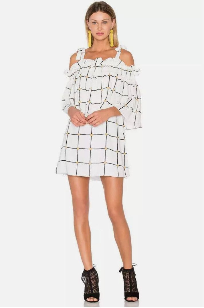 Chateau Frill Mini Dress in White & Multi
