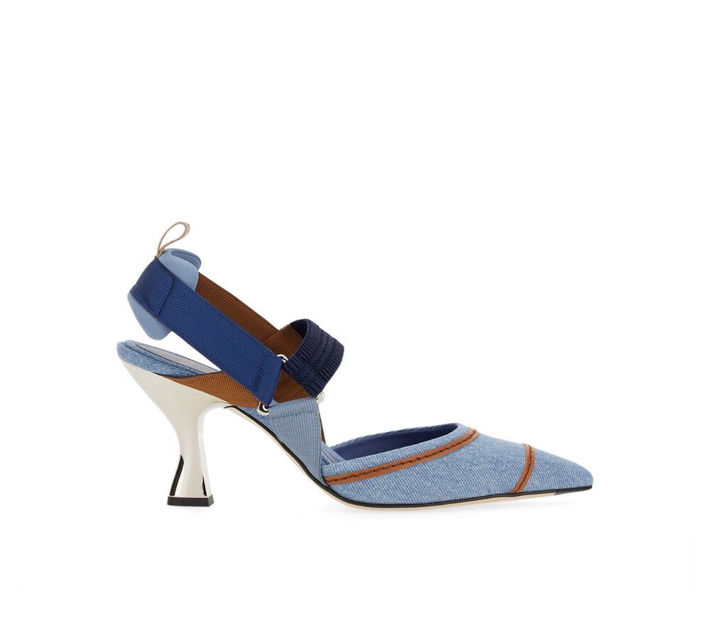 FENDI COLIBRI SLINGBACK WITH EMBROIDERY- Denim