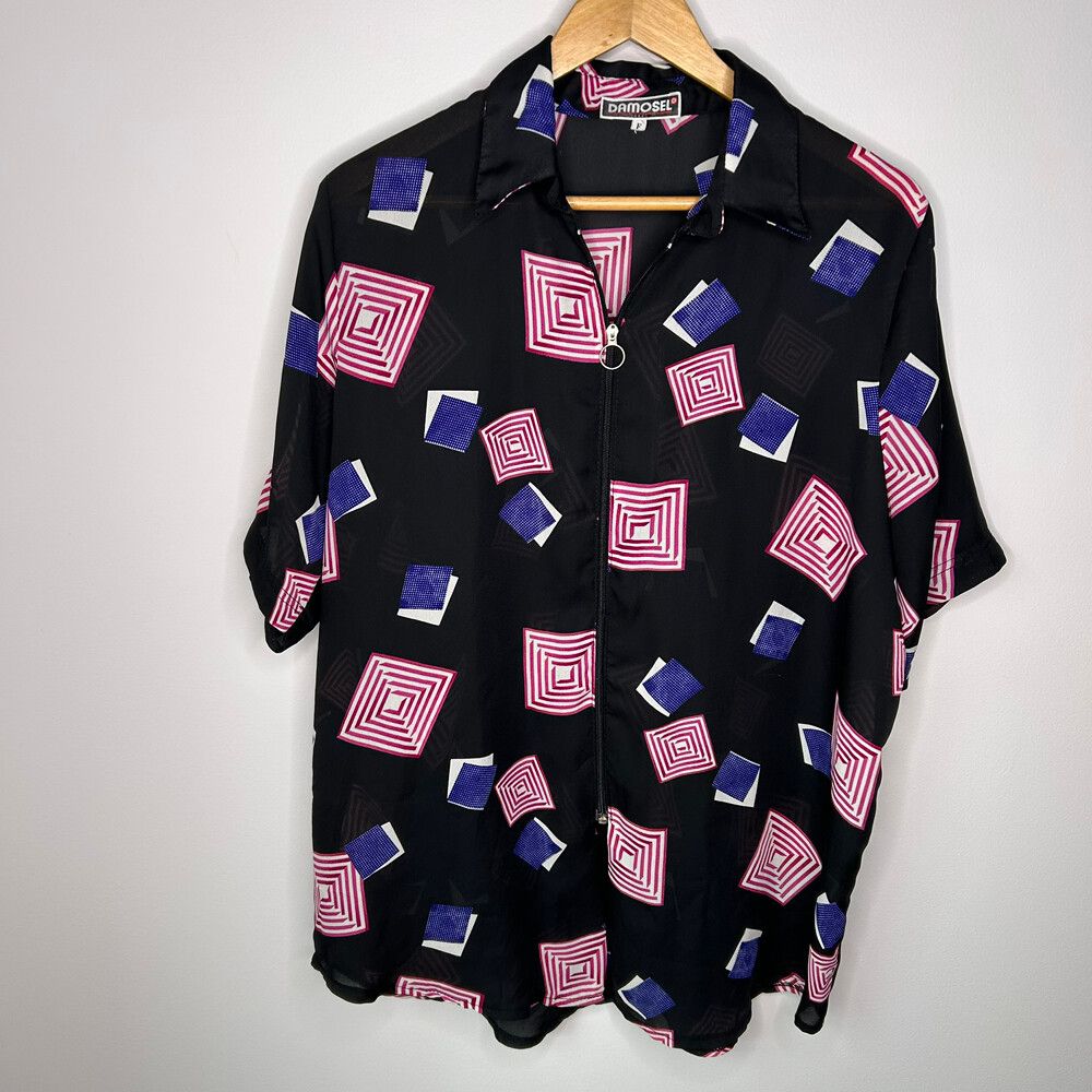 Vintage Sheer Damosel Retro Zip Shirt – Unisex - Late 1980s Early 1990s