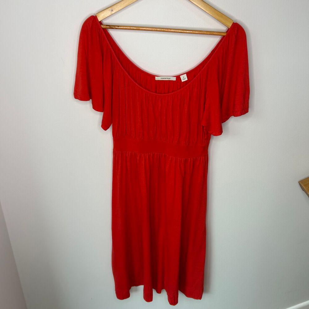 red dress country road Country Road Applique Ruffle Maxi Dress in Ruby