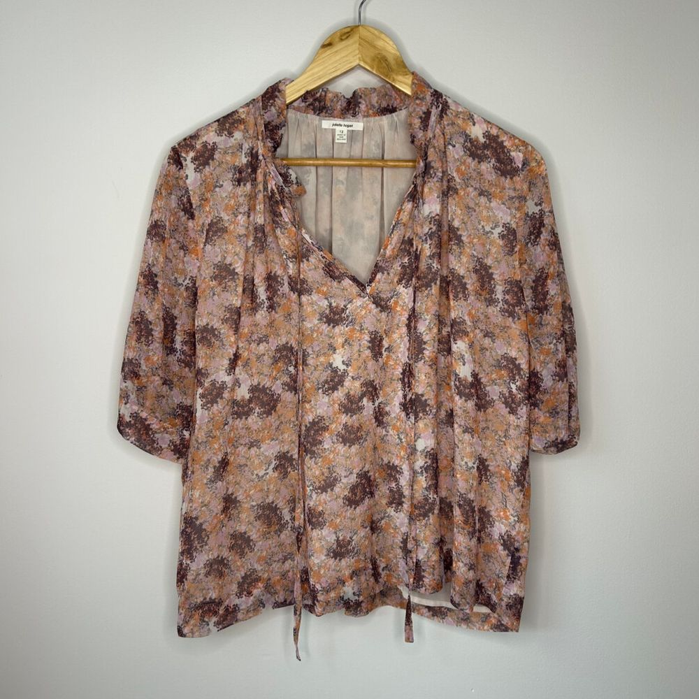 Juliette Hogan Sheer Floaty Floral Blouse – Made in New Zealand (Size 12)