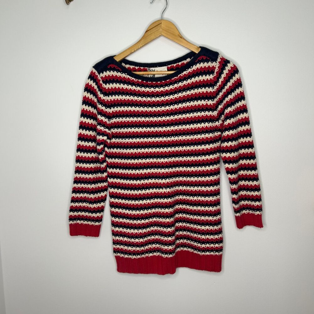 Boutique by Jaeger Cotton Knit Jumper – Red, Navy & Cream Stripe – Size S