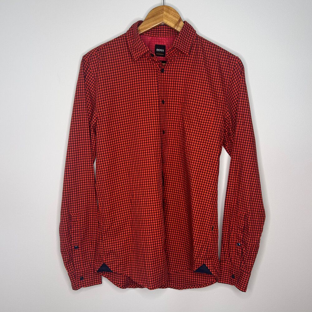 Hugo Boss Slim Fit Red and Black Check Shirt – Size S