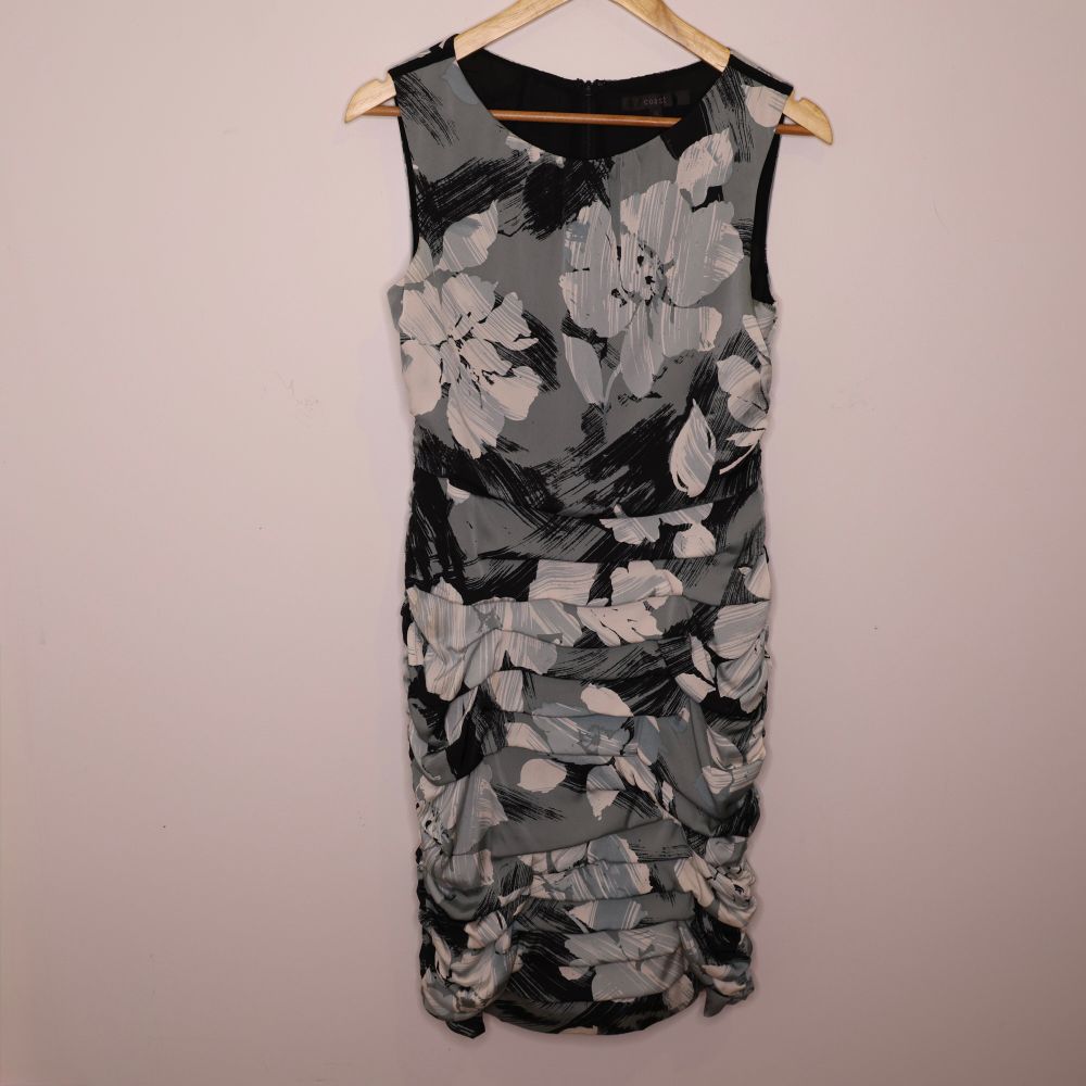Coast - Coast Abstract Floral Ruched Sleeveless Dress Grey Black Size 12 on  Designer Wardrobe